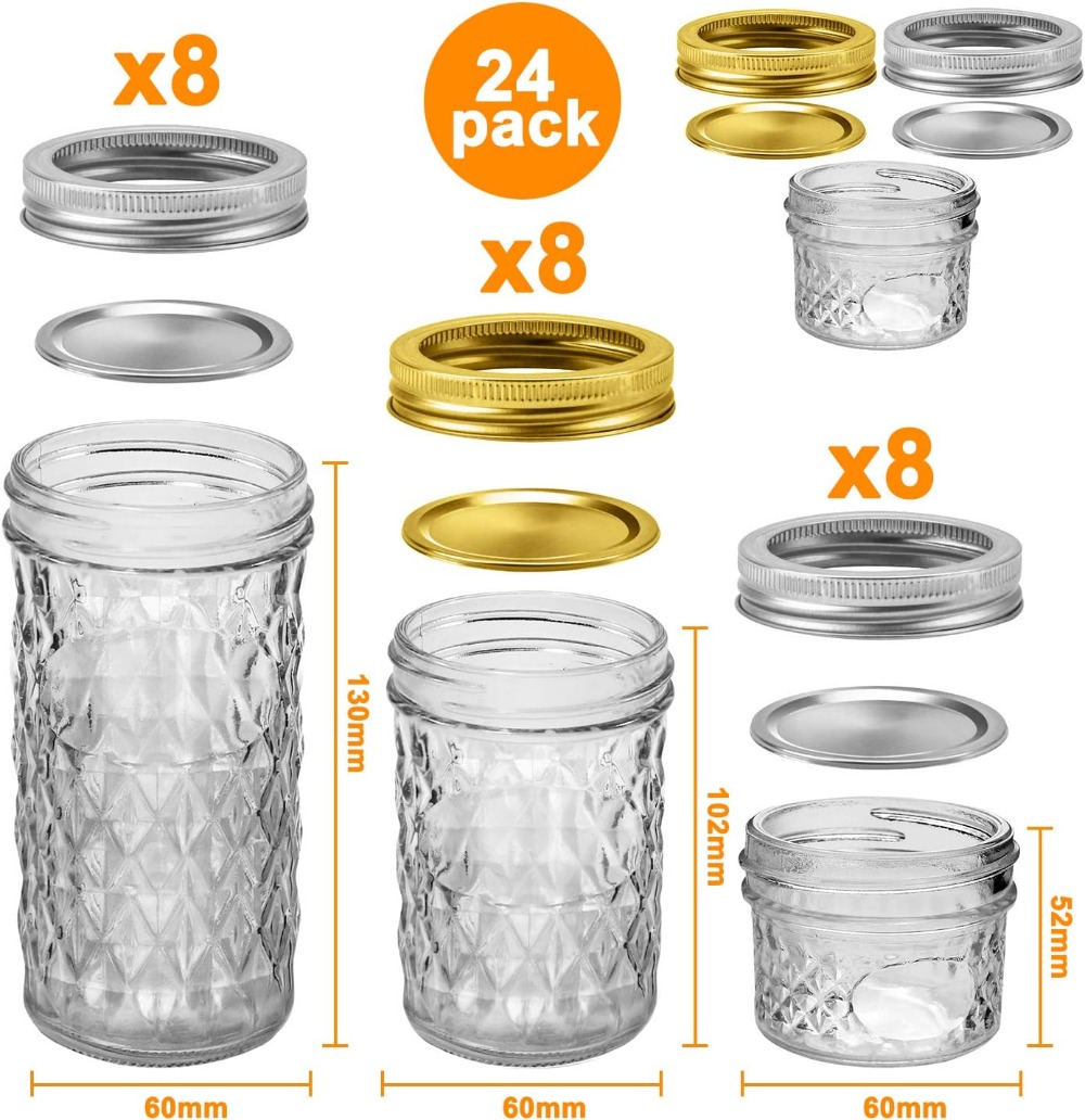 24 Botol Mason dengan Tutup -  - Mason Jar 8Oz ulasan dan harga