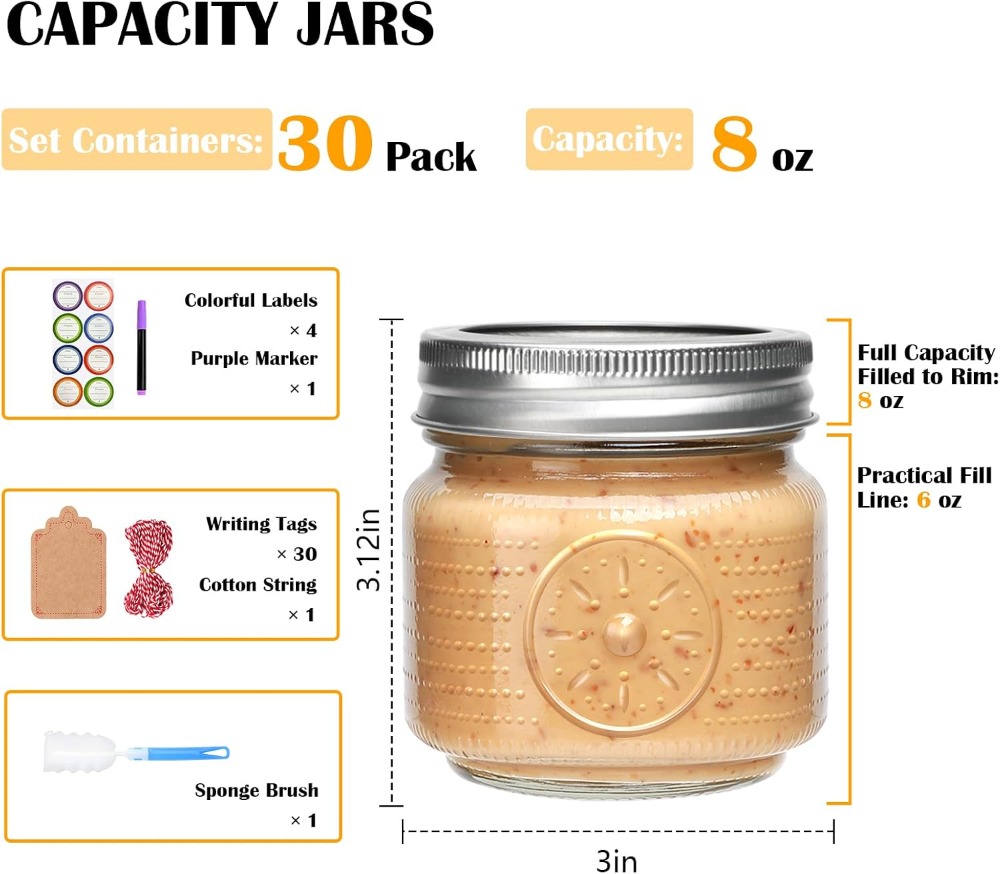 30 Botol Mason Jar 8 oz dengan - Mason Jar 8Oz ulasan dan harga